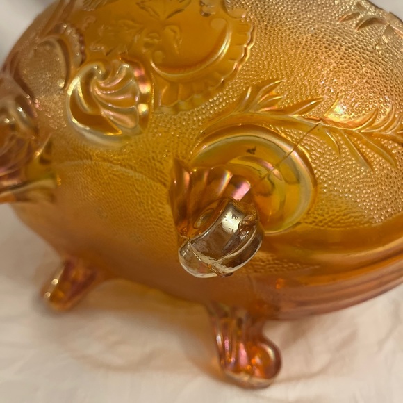 VTG. MARIGOLD CARNIVAL "JEANNETTE " IRIDESCENT 4 FOOTED FRUIT BOWL - Picture 10 of 10